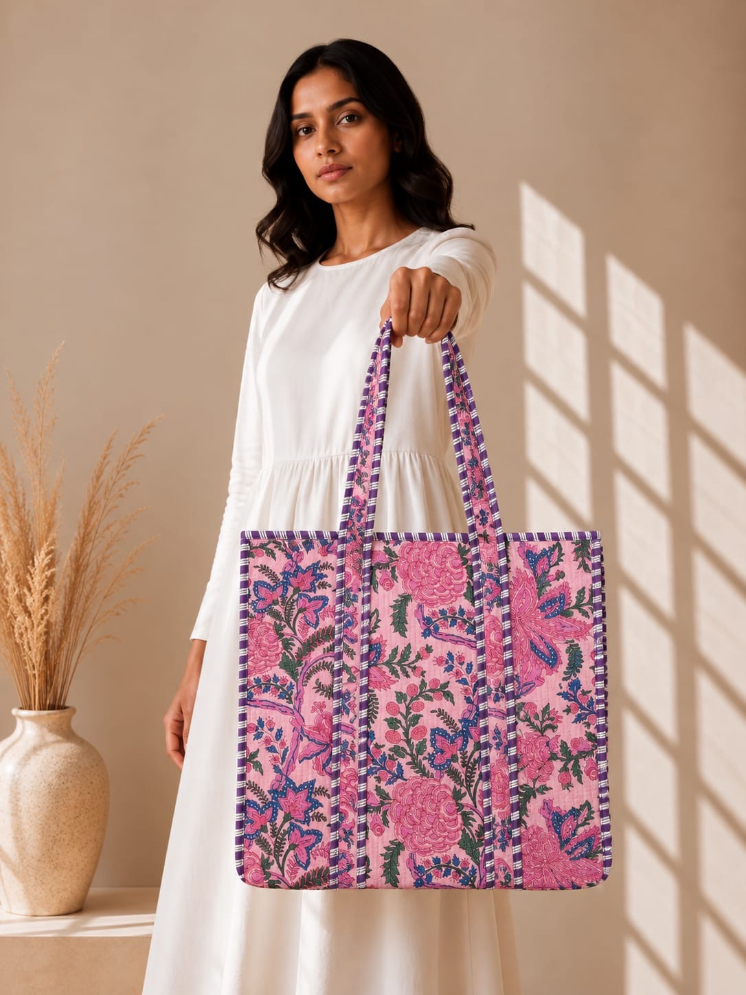 Floral Carryall Tote Bag with Zip