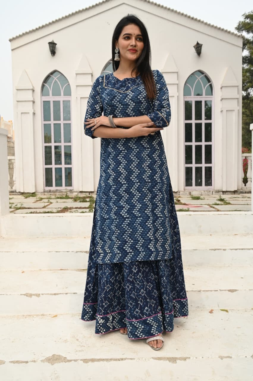 Bandhej — Hand-Block Pure Cotton Skirt & Kurti Set