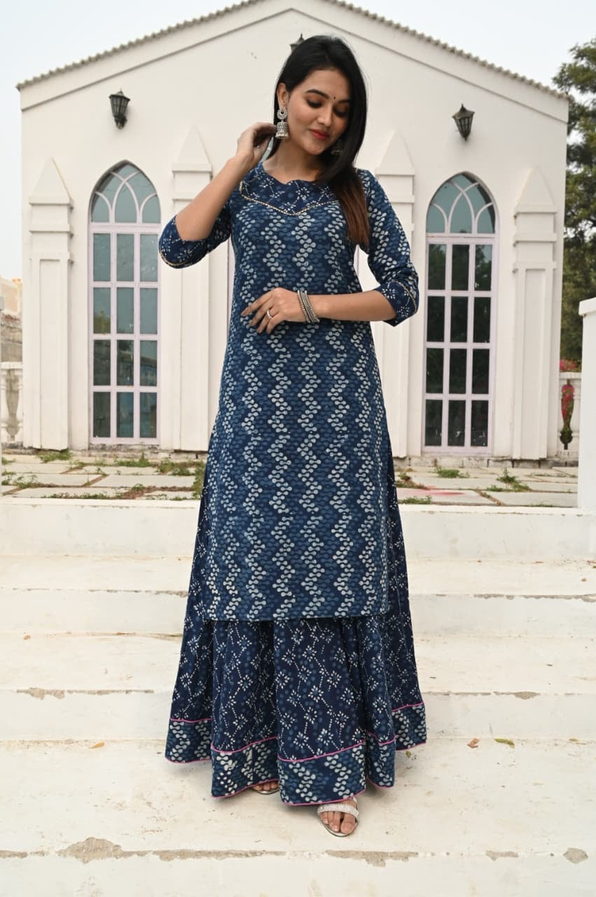 Bandhej — Hand-Block Pure Cotton Skirt & Kurti Set