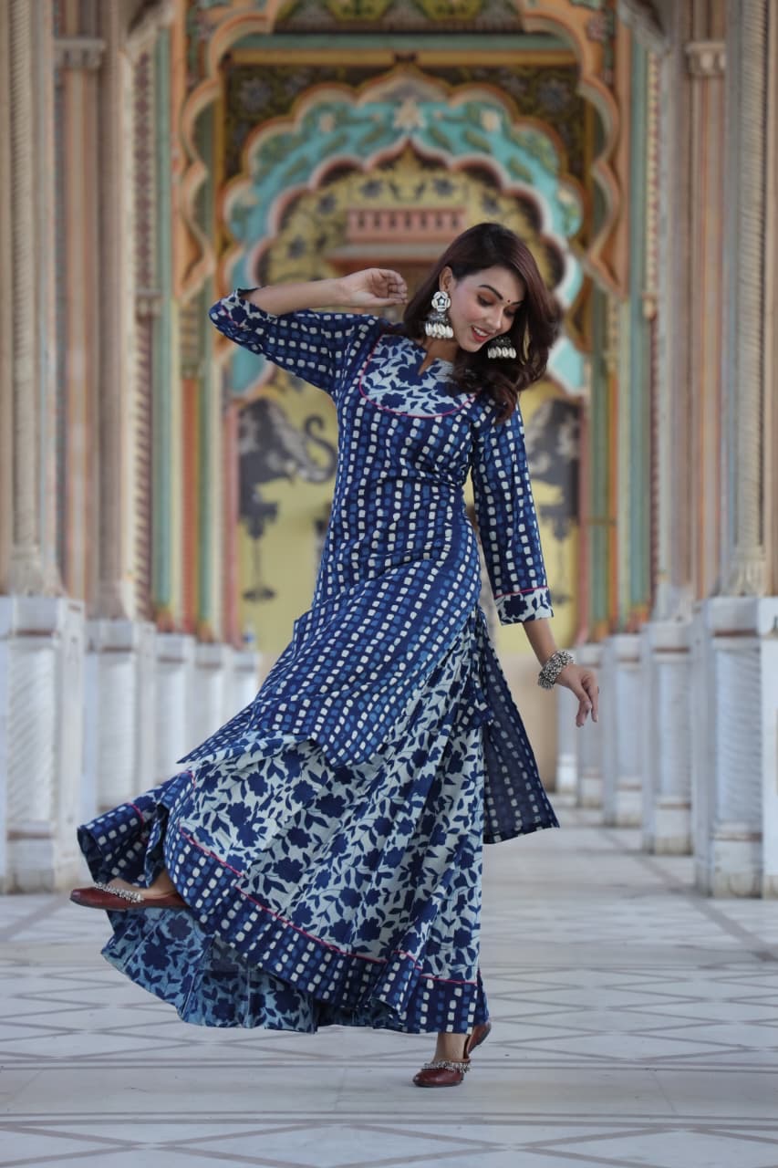 Bindiya — Hand-Block Pure Cotton Skirt & Kurti Set