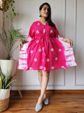 Hand Block Printed Free-Size Short Kaftan Dress