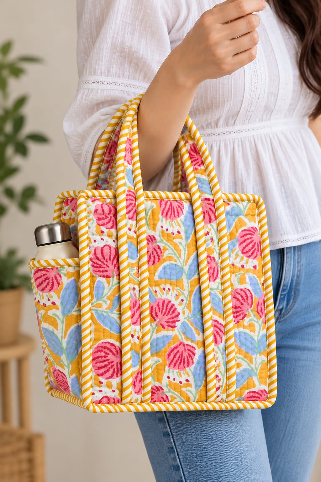 Peach Garden · Quilted Cotton Tote Bag