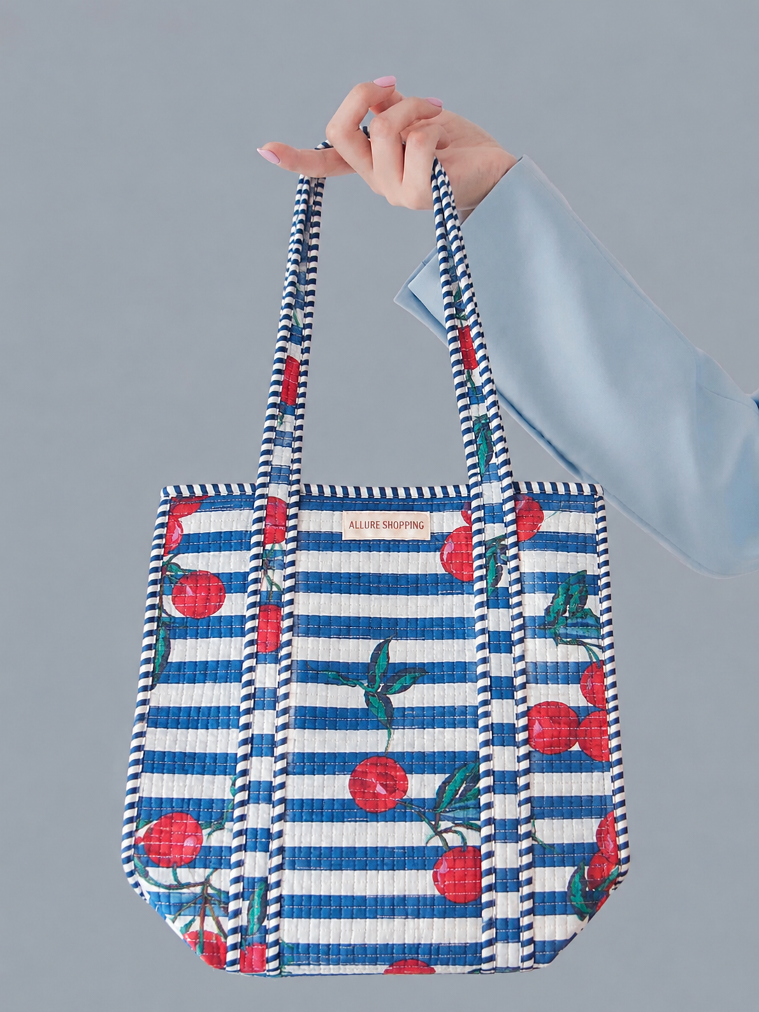 Cherry Stripes · Quilted Cotton Tote Bag