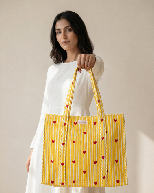 Yellow Heartthrob Tote Bag with Zip