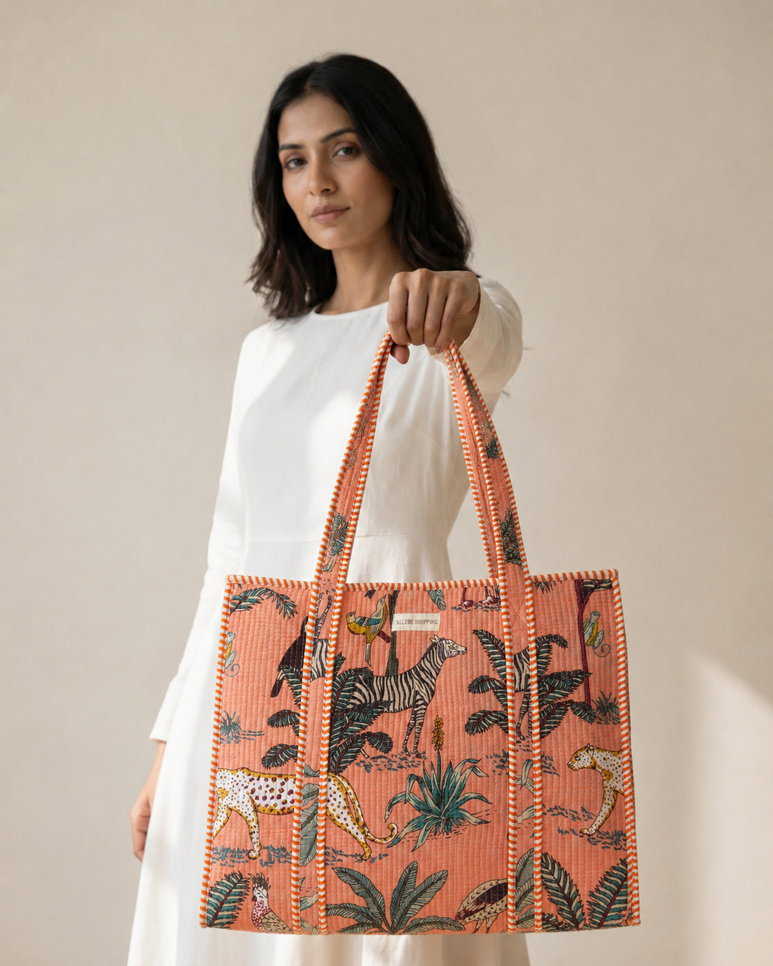 Soft Peach Tote Bag with Zip