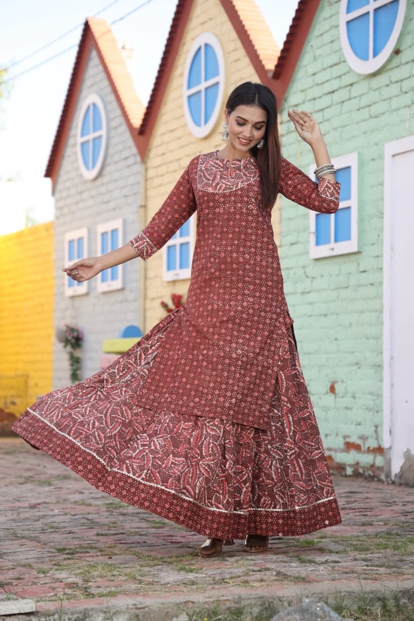 Gulnaar — Hand-Block Pure Cotton Skirt & Kurti Set