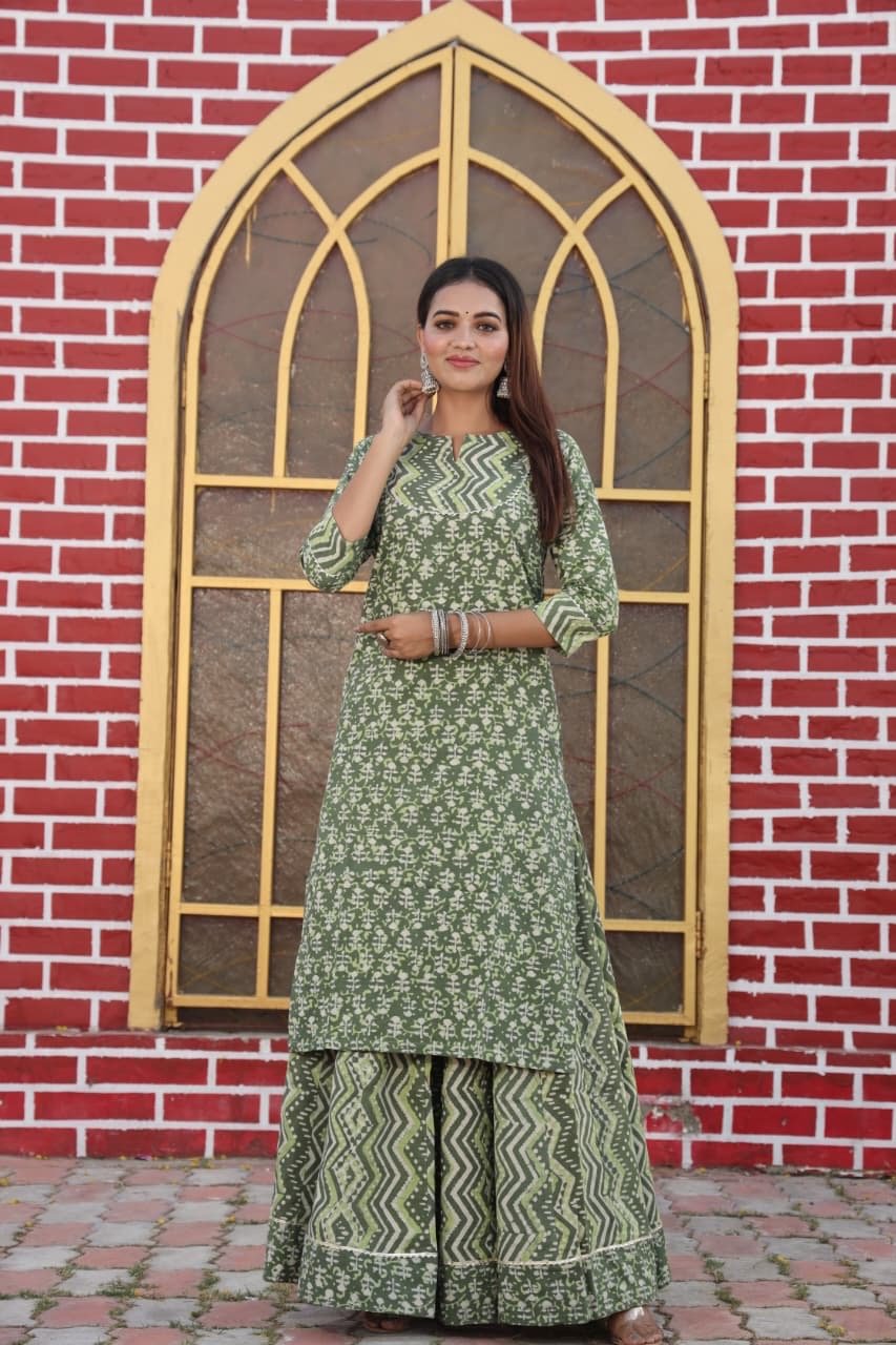 Hariyali — Hand-Block Pure Cotton Skirt & Kurti Set