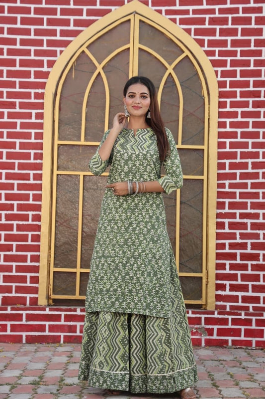 Hariyali — Hand-Block Pure Cotton Skirt & Kurti Set