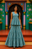 Hindola Bagru hand-block cotton pepulam top and skirt set