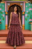 Kalamkari Bagru hand-block cotton pepulam top and skirt set