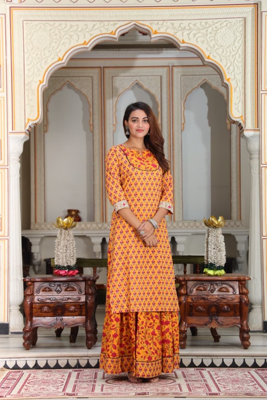 Kesariya — Hand-Block Pure Cotton Skirt & Kurti Set