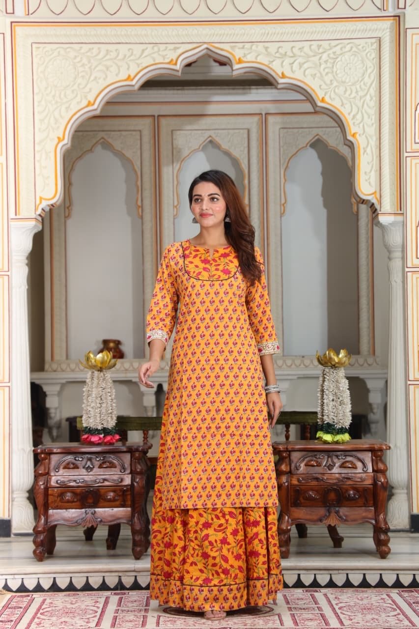 Kesariya — Hand-Block Pure Cotton Skirt & Kurti Set