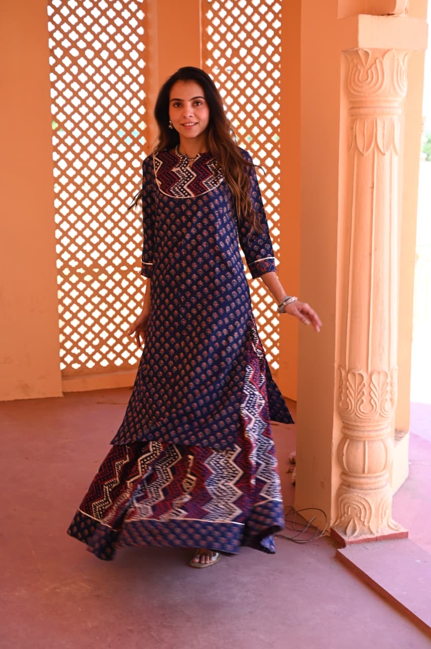 Lehariya — Hand-Block Pure Cotton Skirt & Kurti Set