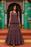 Madhumati Bagru hand-block cotton pepulam top and skirt set