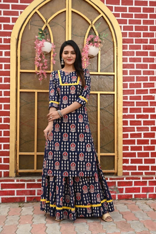 Mor Pankh — Hand-Block Pure Cotton Skirt & Kurti Set