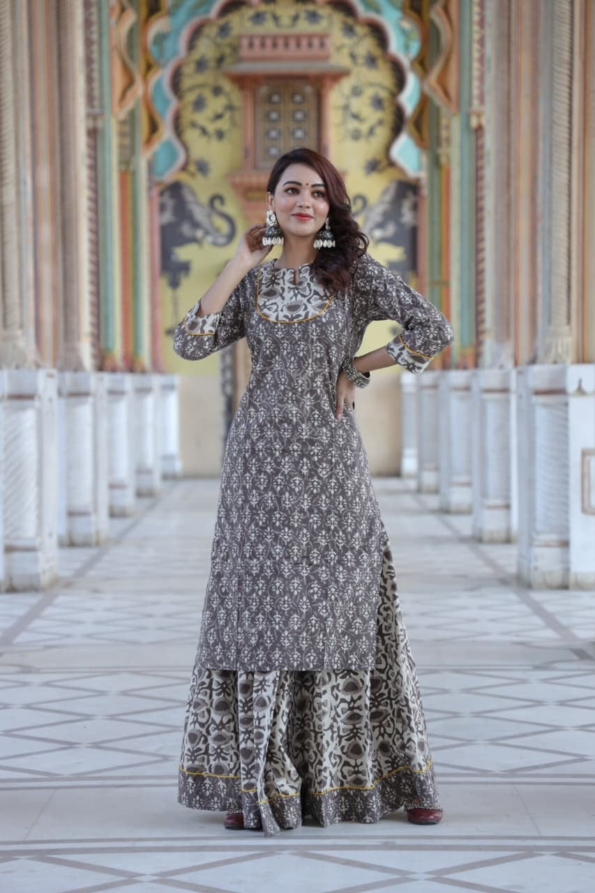 Nazaakat — Hand-Block Pure Cotton Skirt & Kurti Set