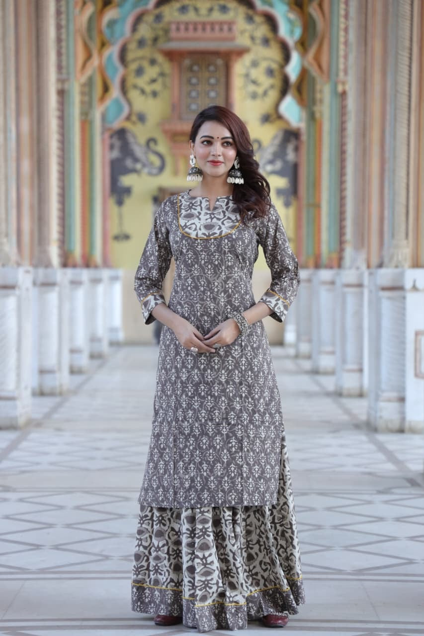 Nazaakat — Hand-Block Pure Cotton Skirt & Kurti Set