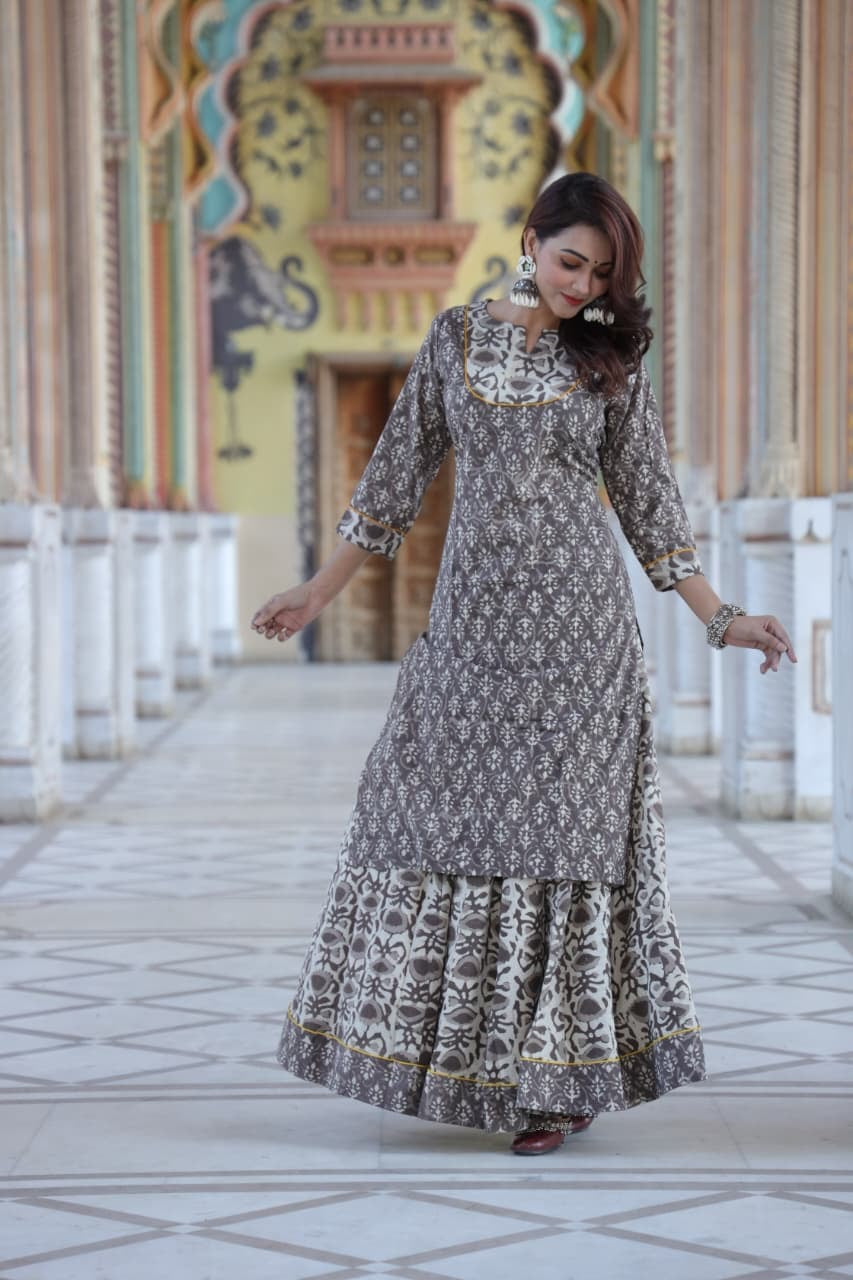 Nazaakat — Hand-Block Pure Cotton Skirt & Kurti Set