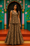 Nazaakat Bagru hand-block cotton pepulam top and skirt set