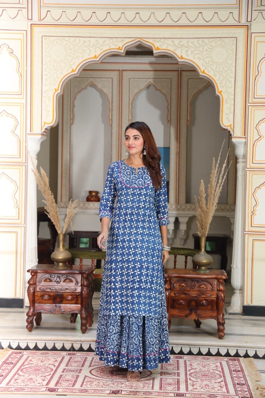 Neelambari — Hand-Block Pure Cotton Skirt & Kurti Set