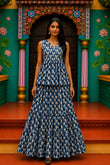 Patli Bagru hand-block cotton pepulam top and skirt set