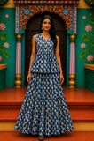 Patli Bagru hand-block cotton pepulam top and skirt set