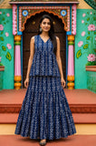Patta Bel Bagru hand-block cotton pepulam top and skirt set