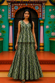 Pawan Bagru hand-block cotton pepulam top and skirt set