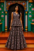 Raat Rani Bagru hand-block cotton pepulam top and skirt set