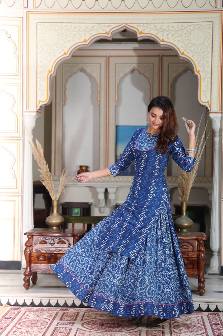 Surmayi — Hand-Block Pure Cotton Skirt & Kurti Set