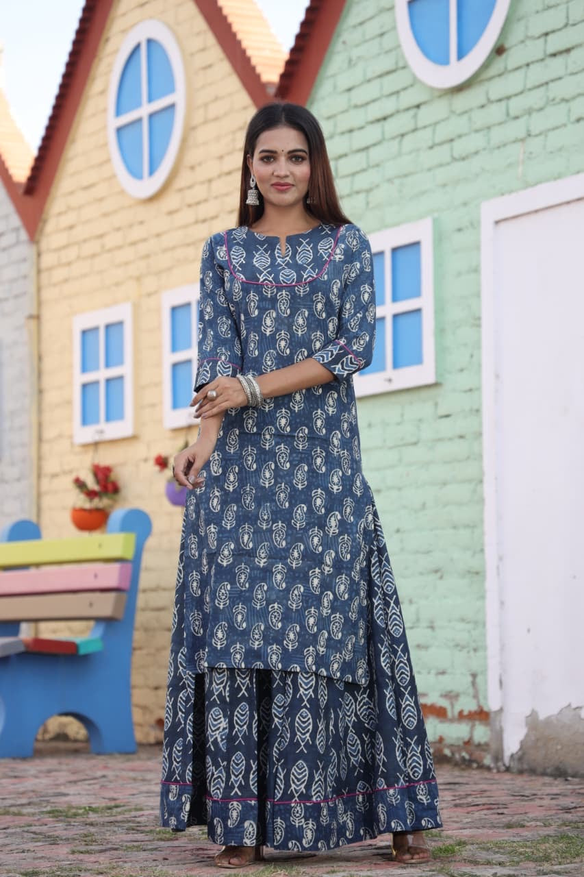 Vrinda — Hand-Block Pure Cotton Skirt & Kurti Set