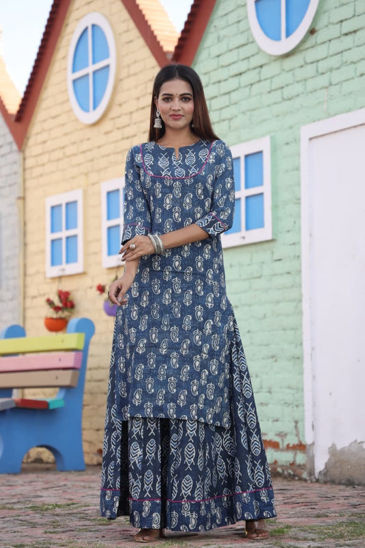 Vrinda — Hand-Block Pure Cotton Skirt & Kurti Set